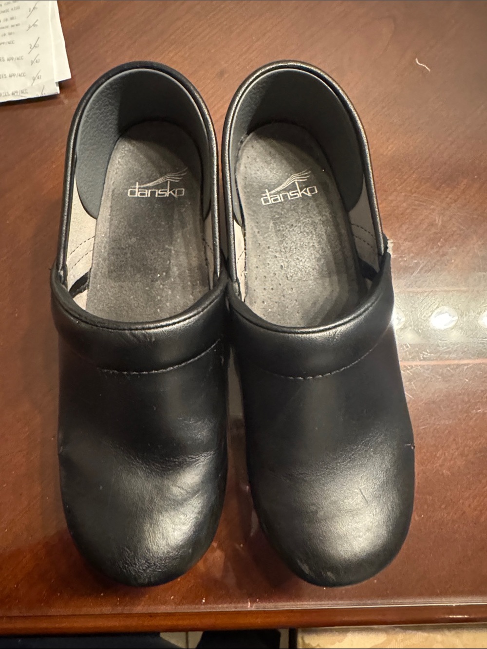 Dansko Black Leather Women's Slip-On Clogs